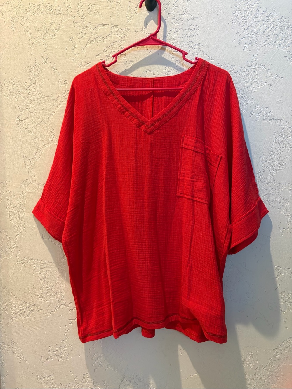Relaxed V-Neck Tunic Top in Red